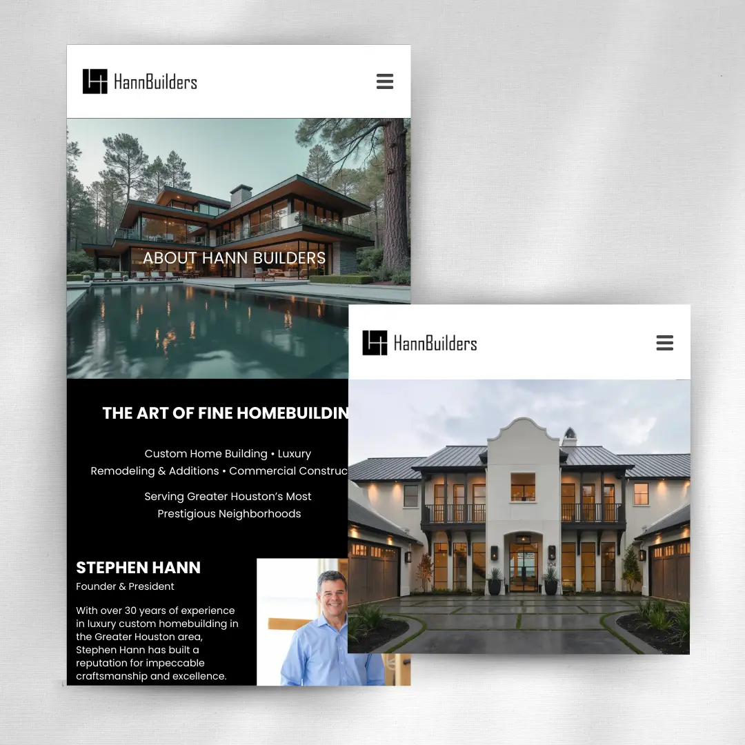 Mobile and tablet mockups showcasing Hann Builder's website