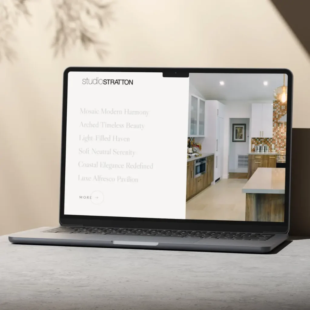 Laptop display showing portfolio projects from Studio Stratton